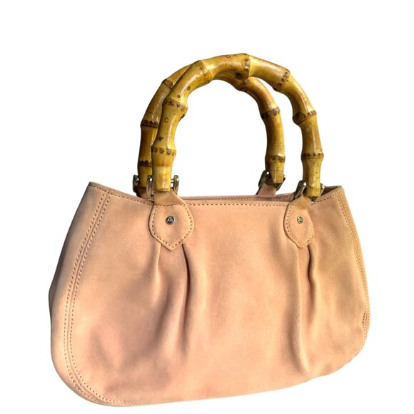 Ann Taylor LOFT Purse Blush Suede With Bamboo Handles - Picture 9 of 9